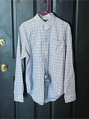 Ralph Lauren Men's White and Blue Mini Plaid Button-Down Shirt